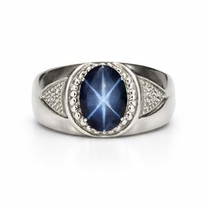 Vintage Sterling Silver Star Sapphire Signet 925 Cabochon Blue Stone Ring